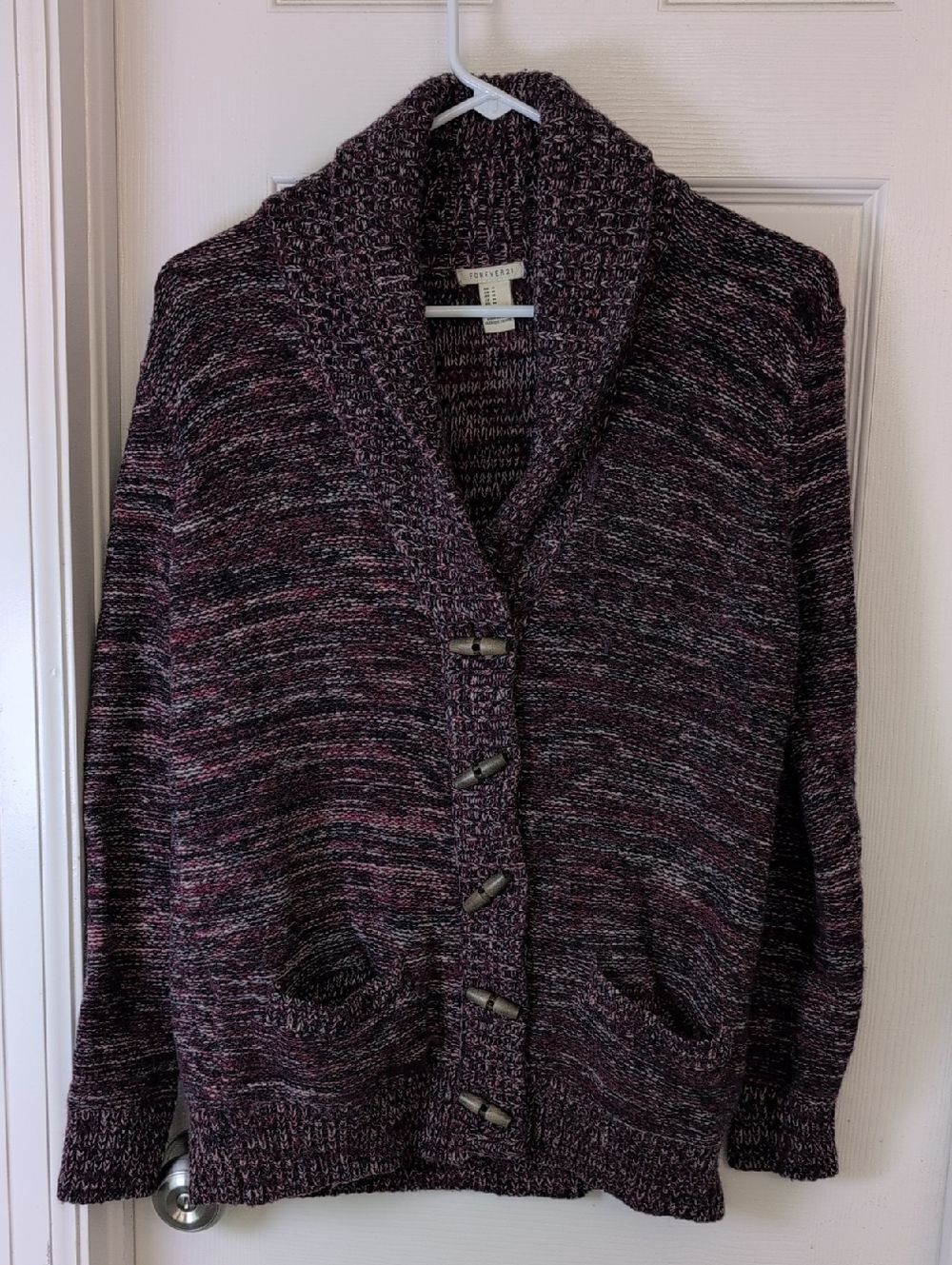 Forever 21 Marled Shawl Collar Cardigan in Plum and Black Wool Blend